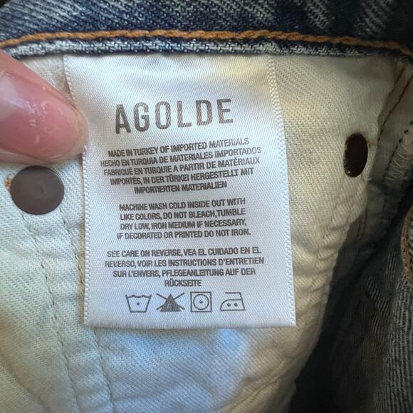 AGOLDE FEN Long High Rise Straight Leg Blue Jean Distressed Women's 25 (27x27) - Picture 9 of 10